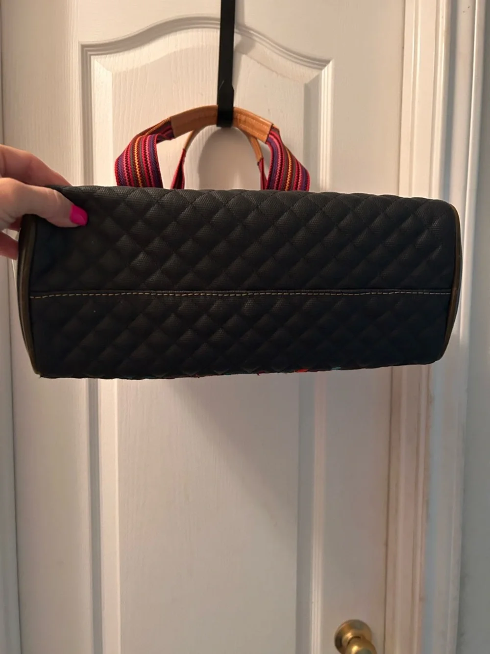 Consuela Black Quilted Tote with Multicolor Floral Embroidery - Picture 3 of 4